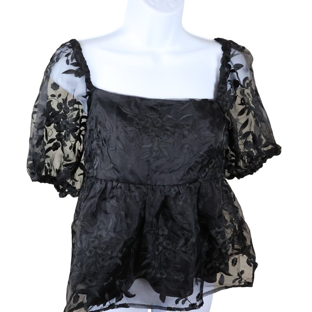 Francesca’s Black Lace Puff Sleeve Square Neck Top M